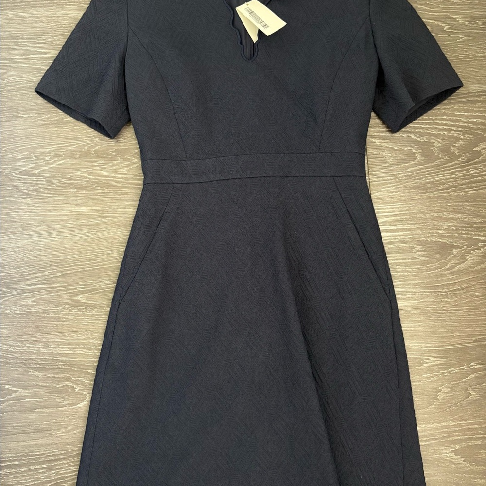 NWT Tory Burch Tory Navy Bailey Dress- Textured Midi Size 4